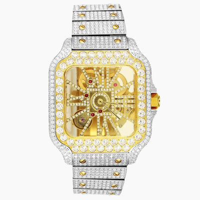 Bust Down Skeleton Moissanite Watch | 16c | 14k White & Yellow Gold | No Logo | D-Color Stone