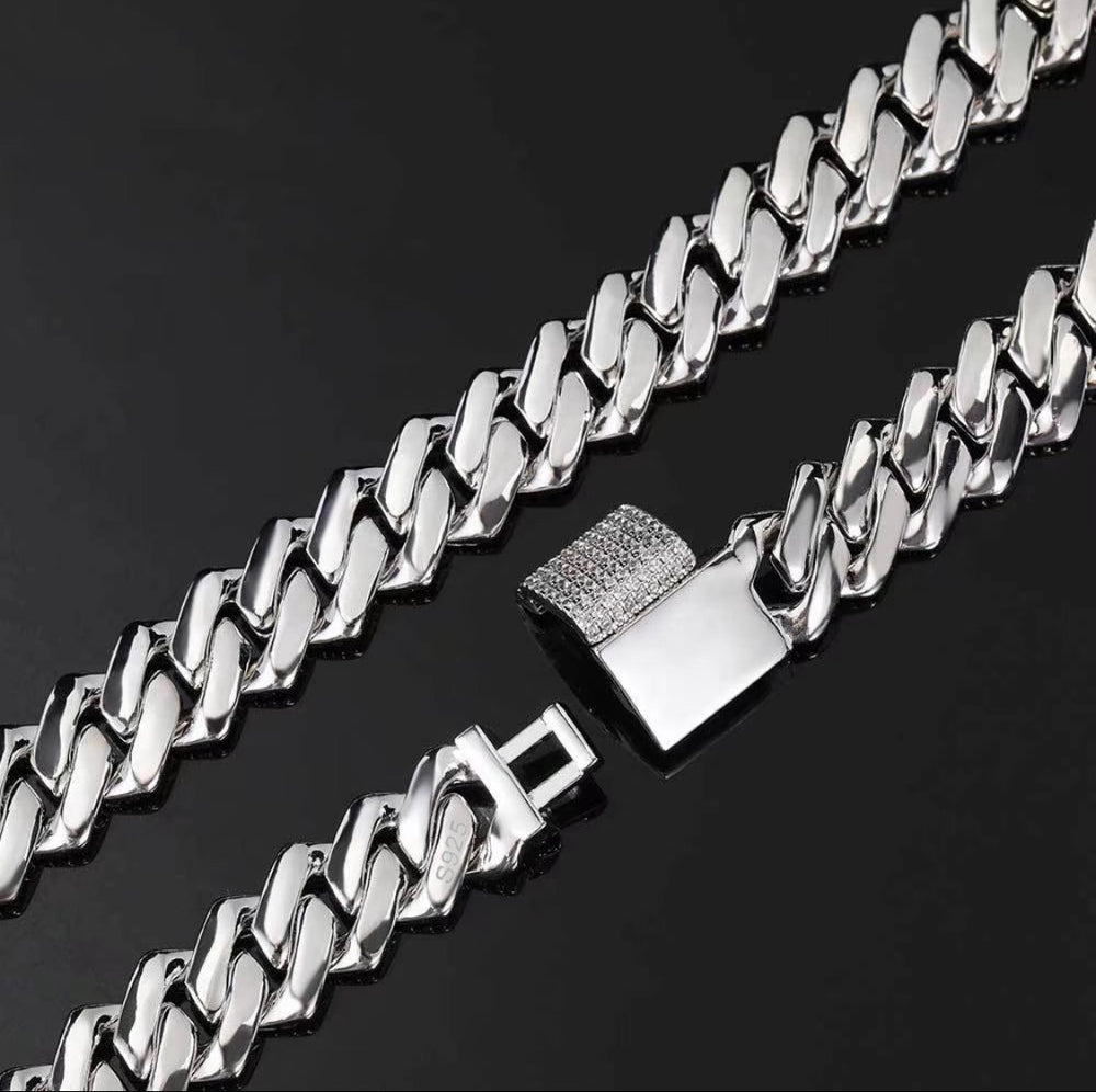 MOISSANITE CUBAN LINK NECKLACES - 925 STERLING SILVER - D COLOR, VVS1 CLARITY 16MM-24MM