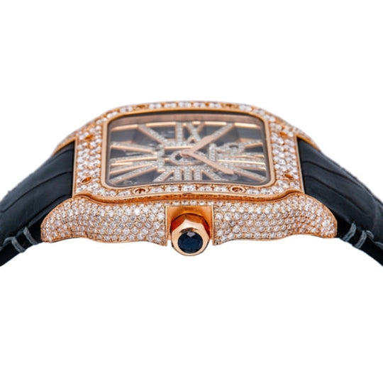 Bust Down Skeleton Moissanite Watch | 16c | 14k Rose Gold | D-Color Stone
