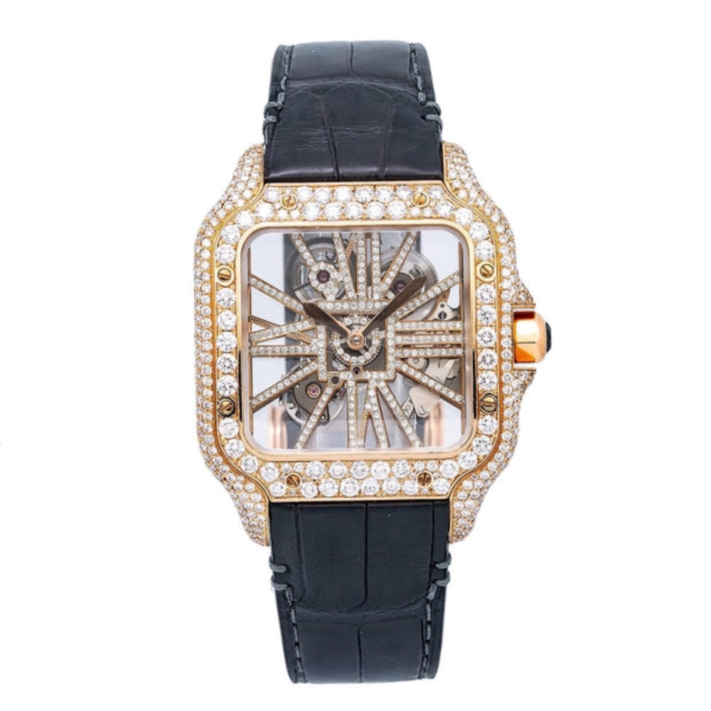 Bust Down Skeleton Moissanite Watch | 16c | 14k Rose Gold | D-Color Stone