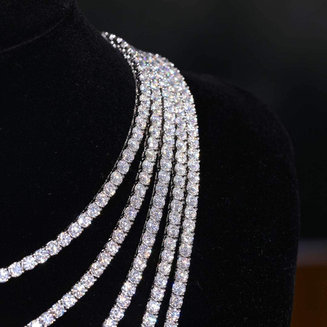 MOISSANITE TENNIS CHAIN NECKLACES - 925 STERLING SILVER - D COLOR, VVS1 CLARITY