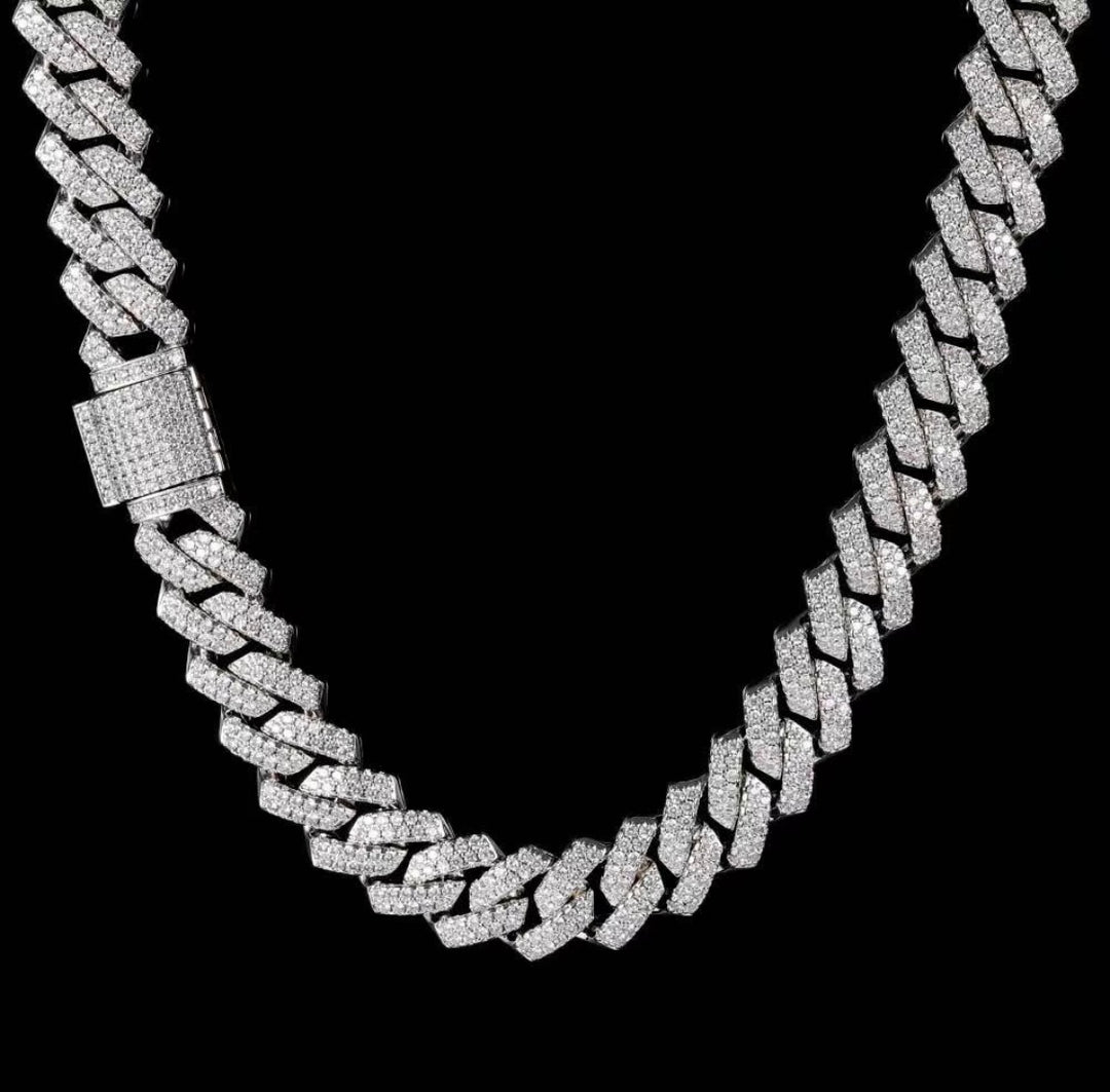MOISSANITE CUBAN LINK NECKLACES - 925 STERLING SILVER - D COLOR, VVS1 CLARITY 16MM-24MM