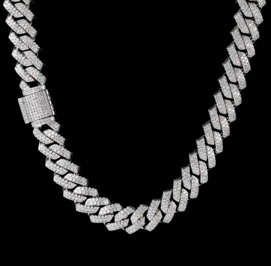 MOISSANITE CUBAN LINK NECKLACES - 925 STERLING SILVER - D COLOR, VVS1 CLARITY 16MM-24MM