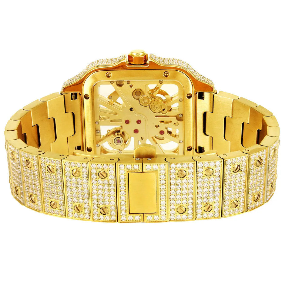 Bust Down Skeleton Moissanite Watch | 16c | 14k Yellow Gold | No Logo | D-Color Stone