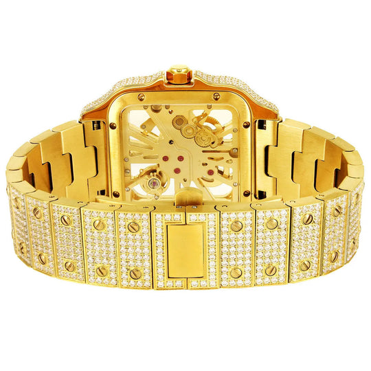 Bust Down Skeleton Moissanite Watch | 16c | 14k Yellow Gold | No Logo | D-Color Stone