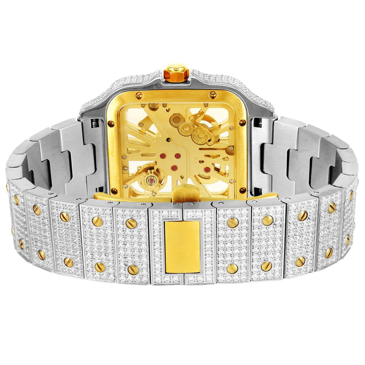 Bust Down Skeleton Moissanite Watch | 16c | 14k White & Yellow Gold | No Logo | D-Color Stone