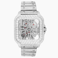 Bust Down Skeleton Moissanite Watch | 16c | 14k White Gold | No Logo | D-Color Stone