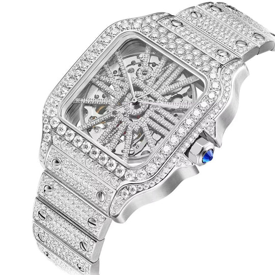 Bust Down Skeleton Moissanite Watch | 16c | 14k White Gold | No Logo | D-Color Stone