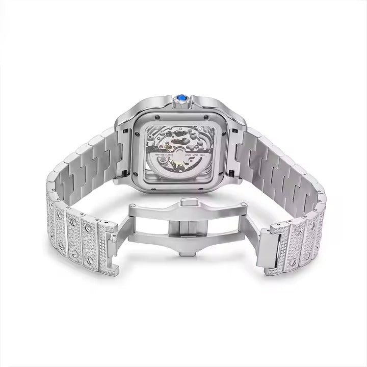 Bust Down Skeleton Moissanite Watch | 16c | 14k White Gold | No Logo | D-Color Stone