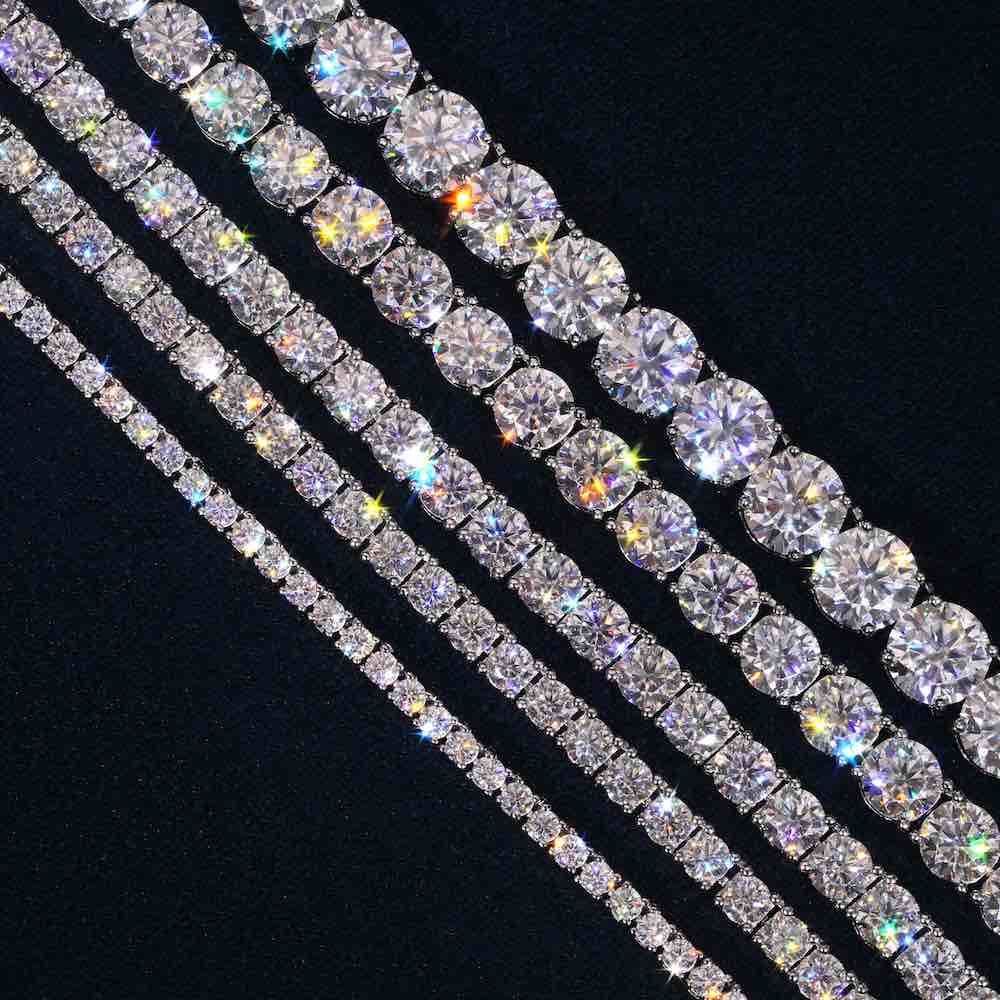 MOISSANITE TENNIS CHAIN NECKLACES - 925 STERLING SILVER - D COLOR, VVS1 CLARITY